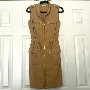 Calvin Klein stretch adjustable waist sleeveless dress with gold button detail